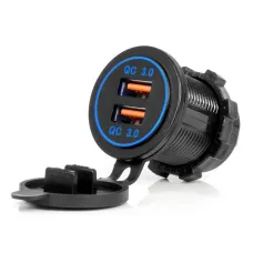 AMIO 04218 — Ładowarka samochodowa z gniazdami USB wodoodporna 2xUSB QC3.0 12V 24V AMIO-04218