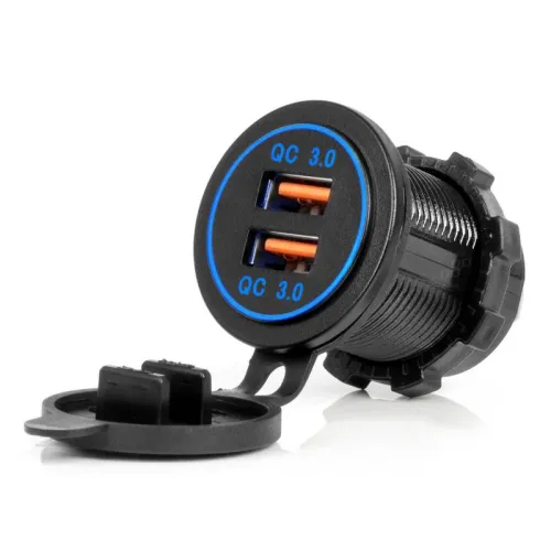 Ładowarka samochodowa z gniazdami USB wodoodporna 2xUSB QC3.0 12V 24V AMIO-04218