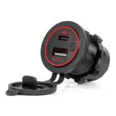 AMIO 04221 — Ładowarka samochodowa z gniazdami USB wodoodporna USB + USB-C QC3.0 12V 24V AMIO...
