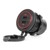 Ładowarka samochodowa z gniazdami USB wodoodporna z włącznikiem 2x USB-C 12V 24V AMIO-04224