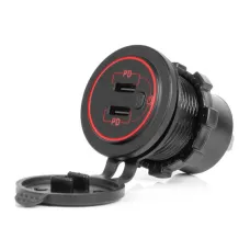 AMIO 04224 — Ładowarka samochodowa z gniazdami USB wodoodporna z włącznikiem 2x USB-C 12V 24V...