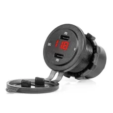AMIO 04225 — Ładowarka samochodowa z gniazdami USB i testerem napięcia wodoodporna 2x USB-C 1...