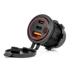 AMIO 04227 — Ładowarka samochodowa z gniazdami USB wodoodporna z włącznikiem USB + 2x USB-C Q...