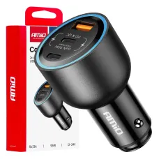 AMIO 04372 — Ładowarka samochodowa 2x USB-C + USB-A 12V 24V 95W AMIO-04372