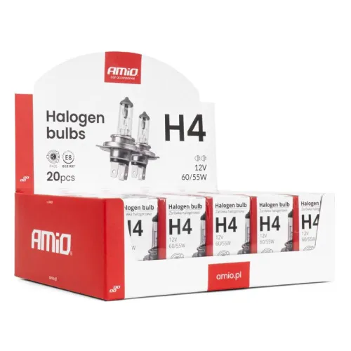 Zestaw żarówek halogenowych H4 12V 60/55W filtr UV (E8) 20szt. AMIO-04401