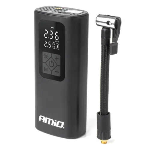 Kompresor samochodowy bezprzewodowy akumulatorowy powerbank LED USB-C 40W AMIO-04377
