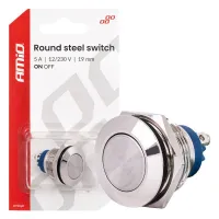 Włącznik płaski okrągły stalowy ON/OFF 19mm 5A 12/230V AMIO-04474