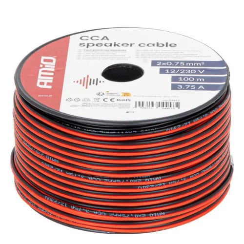 Kabel głośnikowy dwużyłowy CCA 2x0.75mm2 100m 3.75A AMIO-04457
