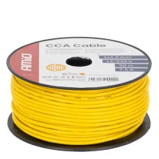 AMIO 04449 — Przewód jednożyłowy żółty CCA 1x1.5mm2 50m 7.5A 12/230V AMIO-04449