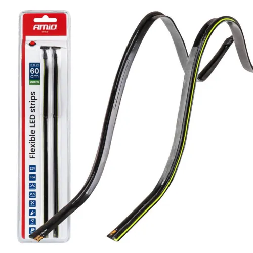 Paski LED COB do samochodu boczne zielone 2x30cm 12V AMIO-04577
