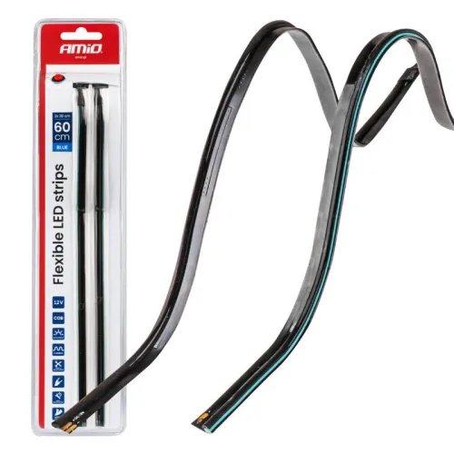 Paski LED COB do samochodu boczne niebieskie 2x30cm 12V AMIO-04578