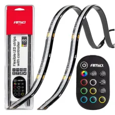 AMIO 04579 — Paski LED COB do samochodu wielobarwne multi kolor RGB z pilotem 2x30cm 12V AMIO...