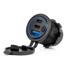 AMIO 04596 — Ładowarka samochodowa z gniazdami USB wodoodporna z włącznikiem USB + 2x USB-C Q...