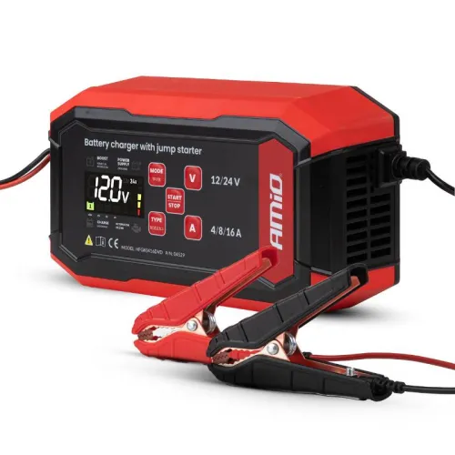Prostownik cyfrowy z wspomaganiem rozruchu AGM GEL STD LFP MAX 16A 12V 24V PRO AMIO-04529