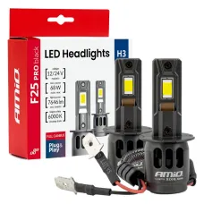 AMIO 04718 — Żarówki samochodowe LED seria F25 PRO BLACK FULL CANBUS H3 68W 12V 24V AMIO-0471...