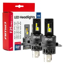AMIO 04719 — Żarówki samochodowe LED seria F25 PRO BLACK FULL CANBUS H4 H19 70W 12V 24V AMIO-...