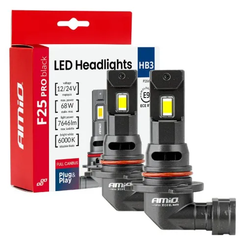 Żarówki samochodowe LED seria F25 PRO BLACK FULL CANBUS HB3 68W 12V 24V AMIO-04722