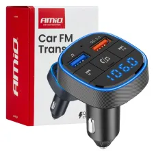 AMIO 04648 — Transmiter samochodowy FM 2×USB-A 12V 24V AMIO-04648