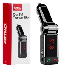 AMIO 04650 — Transmiter samochodowy FM składany 2×USB-A 12V 24V AMIO-04650