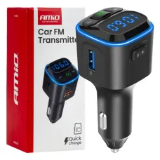 AMIO 04651 — Transmiter samochodowy FM microSD 1×USB-A 2×USB-C 12V 24V AMIO-04651