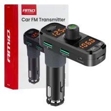 AMIO 04653 — Transmiter samochodowy FM 2×USB-A 1×USB-C mircoSD 12V 24V AMIO-04653