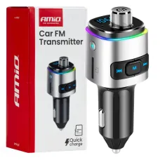 AMIO 04654 — Transmiter samochodowy FM 2×USB-A microSD 12V 24V AMIO-04654