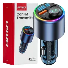 AMIO 04655 — Transmiter samochodowy FM 1×USB-A 1×USB-C 12V 24V AMIO-04655