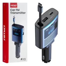 AMIO 04656 — Transmiter samochodowy FM 1×USB-A 1×USB-C 12V 24V AMIO-04656