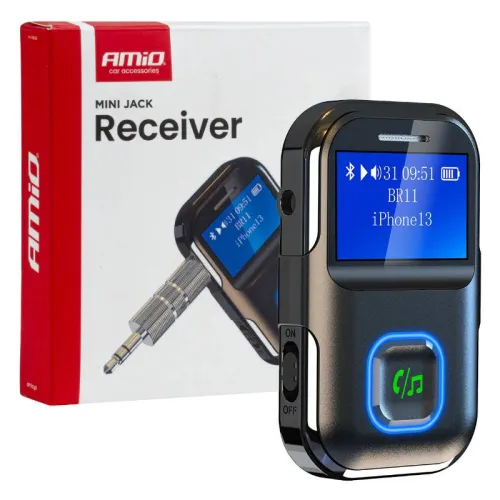 Odbiornik bluetooth na mini jack LCD AUX AMIO-04659
