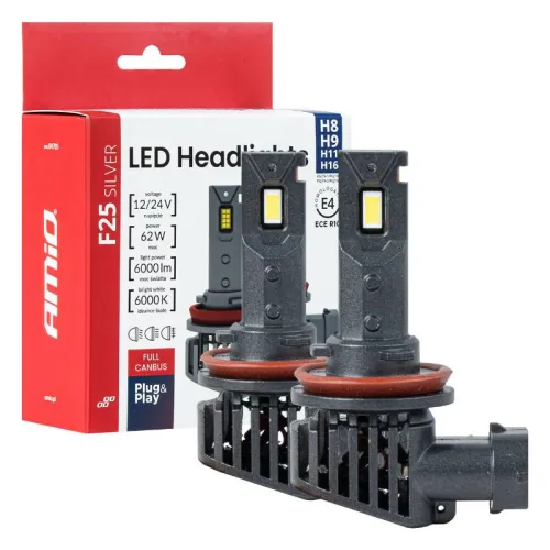 Żarówki samochodowe LED F25 SILVER FULL CANBUS 62W H8 H9 H11 H16 12V 24V AMIO-04705