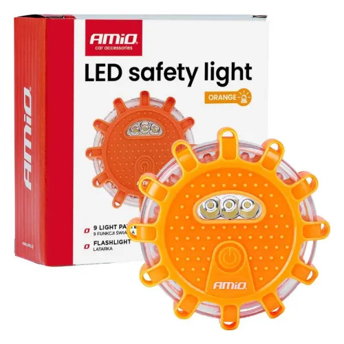 Samochodowa lampa awaryjna akumulatorowa z funkcją latarki 12SMD+3SMD 650mAh światło pomarańczowe AMIO-04829