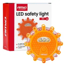 AMIO 02499 — Lampa ostrzegawcza awaryjna z funkcją latarki 3xAAA IP65 12SMD + 3SMD światło cz...