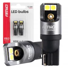 AMIO 03580 — Żarówki LED FULL PRO T10 W5W 4x3030 SMD białe 12V 24V AMIO-03580