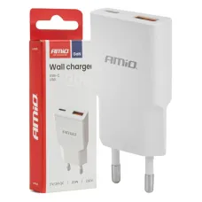 AMIO 04838 — Ładowarka sieciowa 230V 20W GaN USB-C USB-A AMIO-04838