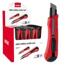 AMIO 04811 — Nożyk uniwersalny ze stali SK5 ABS 100x18x0,5mm 24szt. Box AMIO-04811