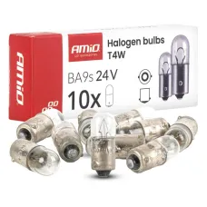 AMIO 04945 — Żarówki halogenowe T4W 24V 4W BA9S 10szt.AMIO-04945