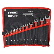 AMIO 04976 — Zestaw kluczy płasko-oczkowych CRV 6-22mm 12szt. AMIO-04976