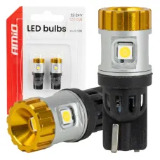 AMIO 04990 — Żarówki LED CANBUS W5W T10 3030 4SMD + 3020 1SMD białe 12V 24V AMIO-04990
