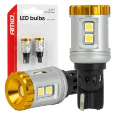 AMIO 04991 — Żarówki LED STANDARD W16W T15 3030 8SMD + 3020 1SMD białe 12V 24V AMIO-04991