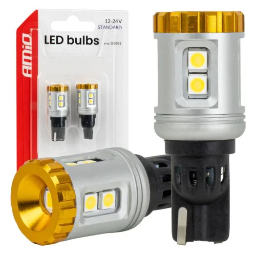 Żarówki LED STANDARD W16W T15 3030 8SMD + 3020 1SMD białe 12V 24V AMIO-04991