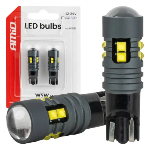 Żarówki LED STANDARD W5W T10 2525 10SMD białe 12V 24V AMIO-04993