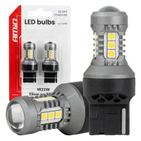 Żarówki LED STANDARD 7440 W21W 3030 15SMD białe 12V 24V AMIO-04996
