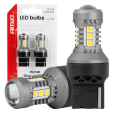 AMIO 04996 — Żarówki LED STANDARD 7440 W21W 3030 15SMD białe 12V 24V AMIO-04996