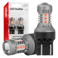 AMIO 04999 — Żarówki LED STANDARD 7443 W21/5W 3030 15SMD czerwone 12V 24V AMIO-04999