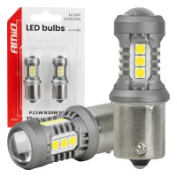 Żarówki LED STANDARD BA15S P21W 3030 15SMD białe 12V 24V AMIO-05000