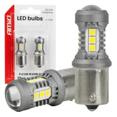 AMIO 05000 — Żarówki LED STANDARD BA15S P21W 3030 15SMD białe 12V 24V AMIO-05000