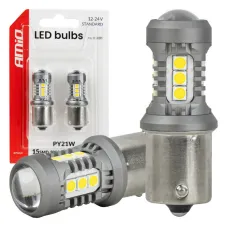 AMIO 05001 — Żarówki LED STANDARD BAU15S PY21W 3030 15SMD białe 12V 24V AMIO-05001