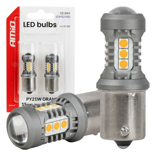 Żarówki LED STANDARD BAU15S PY21W 2x1860SMD 3030 15SMD pomarańczowe 12V 24V AMIO-05002