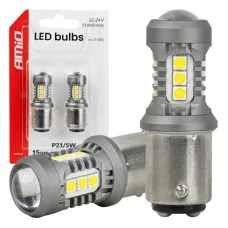 AMIO 05003 — Żarówki LED STANDARD BAY15D P21/5W 3030 15SMD białe 12V 24V AMIO-05003