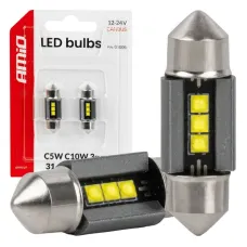 AMIO 05006 — Żarówki LED CANBUS C5W C10W 31MM 2525 3SMD białe 12V 24V AMIO-05006